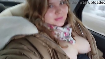 Chubby Babe With Big Boobs Pleasures Herself In The Back Seat