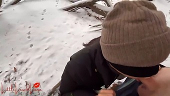Luna, The Asian Beauty, Braves The Cold And Snow To Perform A Public Blowjob In A Park, Nearly Getting Caught In The Act.
