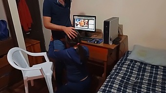 Maid Stumbles Upon Me: I Was Pleasuring Myself In My Room When Unexpectedly, My Maid Walks In And Catches Me Watching Porn. She Is Unable To Contain Herself And Yells For My Attention