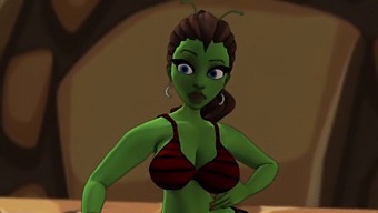 Sultry Green-Skinned Alien With A Large Buttocks Enters A Portal For Interracial Encounter Utilizing Ai Voices