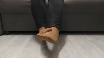 Monika Nylon'S Nylon Feet And Legs Exposed In Nude Hosiery After A Full Day