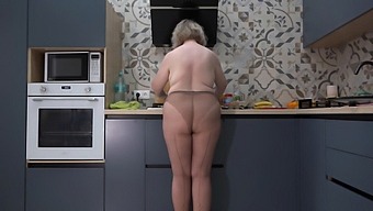 Curvy Wife In Nylon Pantyhose Offers Breakfast Menu Including Herself