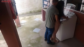 Brazilian Teen Gets Her Butt Serviced By The Washing Machine Repairman While Her Husband Watches
